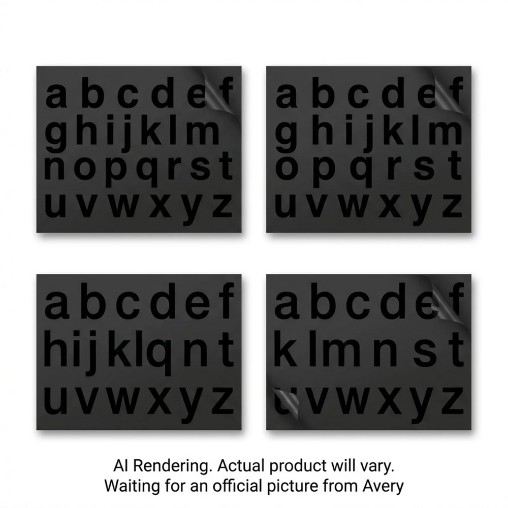 Avery Precut Vinyl Lowercase Letters, Black, 4 sheets/pk