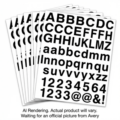 Avery Precut Vinyl Letters, Numbers and Symbols, Black, 10 Sheets (45950)