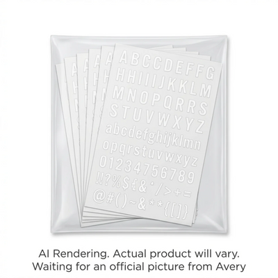 Avery Precut Vinyl Letters, Numbers and Symbols, White, 10 Sheets (45955)