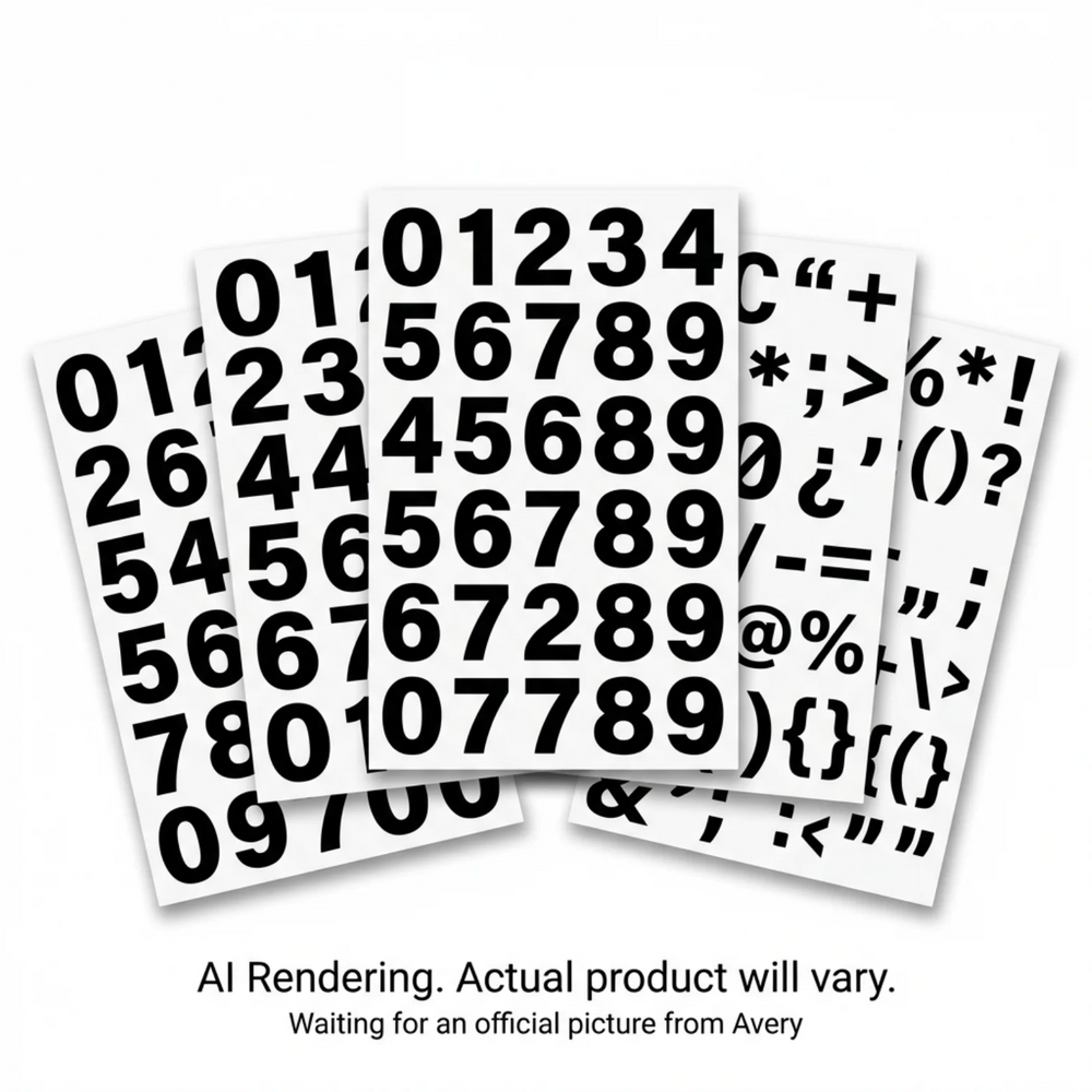 Avery Precut Vinyl Numbers & Symbols, Black, 5 sheets/pk
