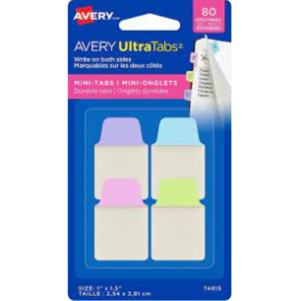 Mini Tabs 1 x 1.5, Pastel Colours, Lavender, Lt Blue, Lt Green, Pink, 80 pack