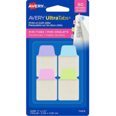 Mini Tabs 1 x 1.5, Pastel Colours, Lavender, Lt Blue, Lt Green, Pink, 80 pack