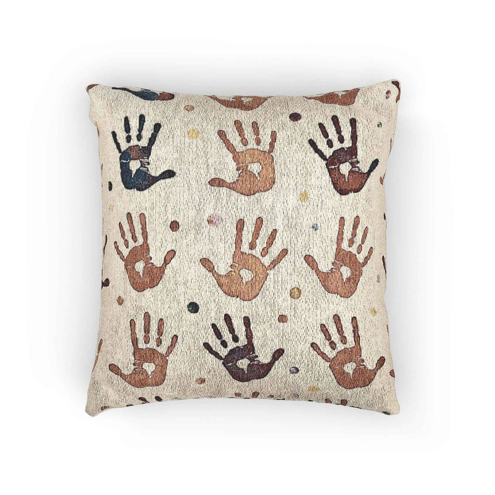 Coussin tissé motif empreinte de main | Décoration bohème et tribale