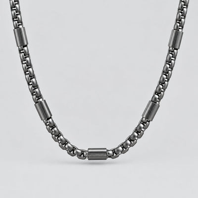 Men's Black Steel Link Chain Necklace. Heavy Duty Box Link Biker Jewelry