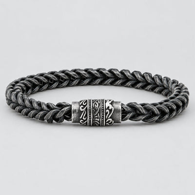 Bracelet en acier inoxydable pour hommes. Maillon épi gravé fermoir magnétique, bijou motard