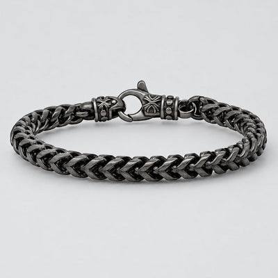 Men's Stealth Black Wheat Chain Stainless Steel Bracelet Biker Jewelry