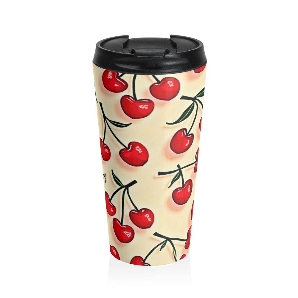 Tasse de voyage en acier inoxydable à motif de cerises — Gobelet isotherme rétro cerises rouges