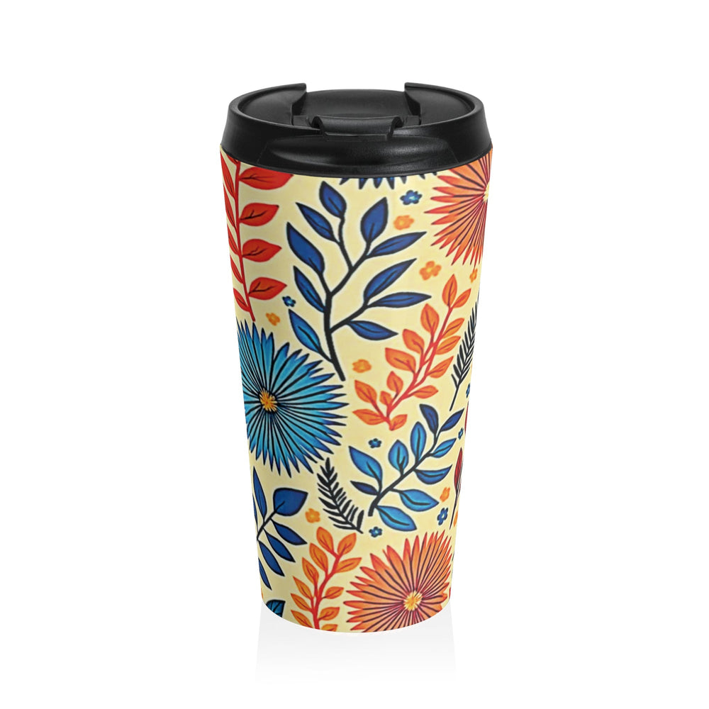 Colorful Floral Pattern Stainless Steel Travel Mug | Blue Orange Botanicals