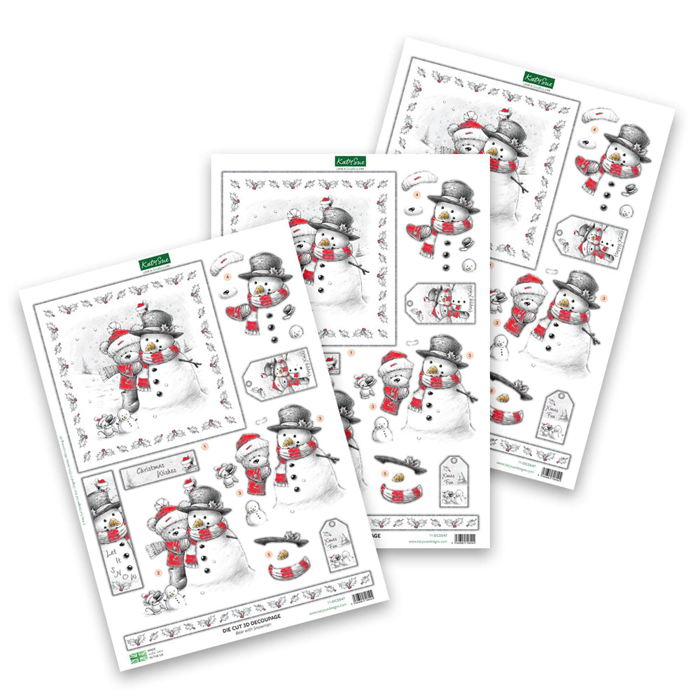 Die Cut Decoupage – Bear And Snowman (Pack Of 3)
