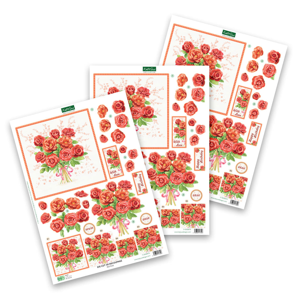 Die Cut Decoupage – Red Roses (Pack Of 3)
