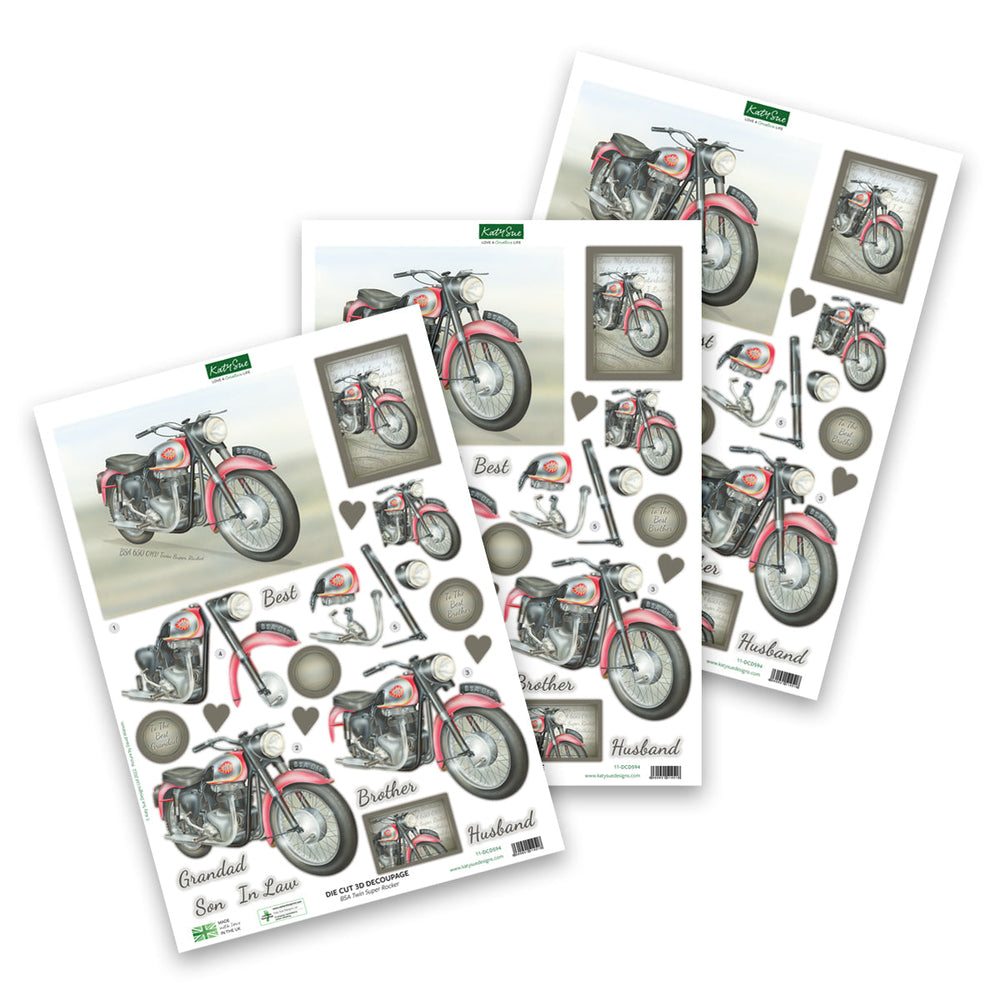 Die Cut Decoupage – BSA Twin Super Rocker (Pack Of 3) — Ecstasy Crafts