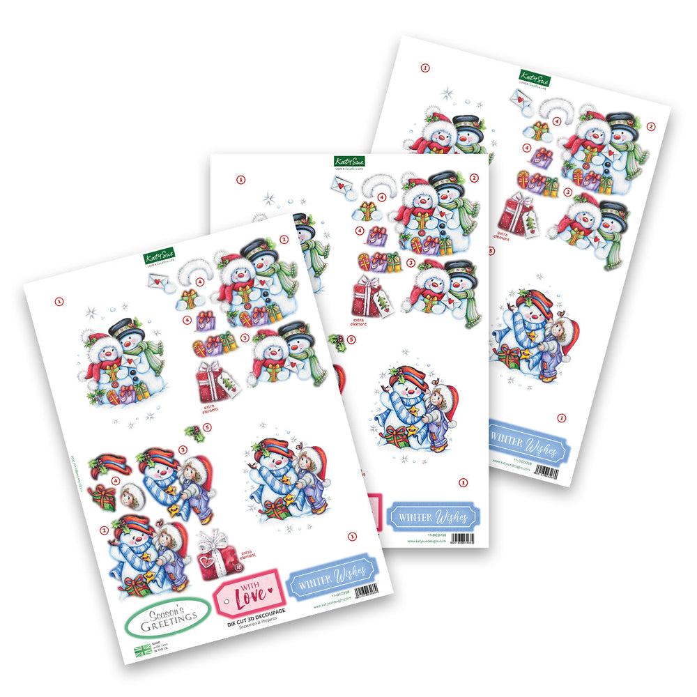 Découpage prédécoupé – Bonhommes de neige et cadeaux (lot de 3)