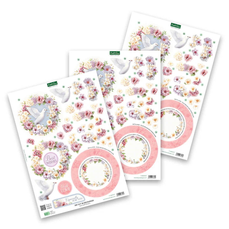 Découpage prédécoupé – Colombe avec fleurs (paquet de 3)