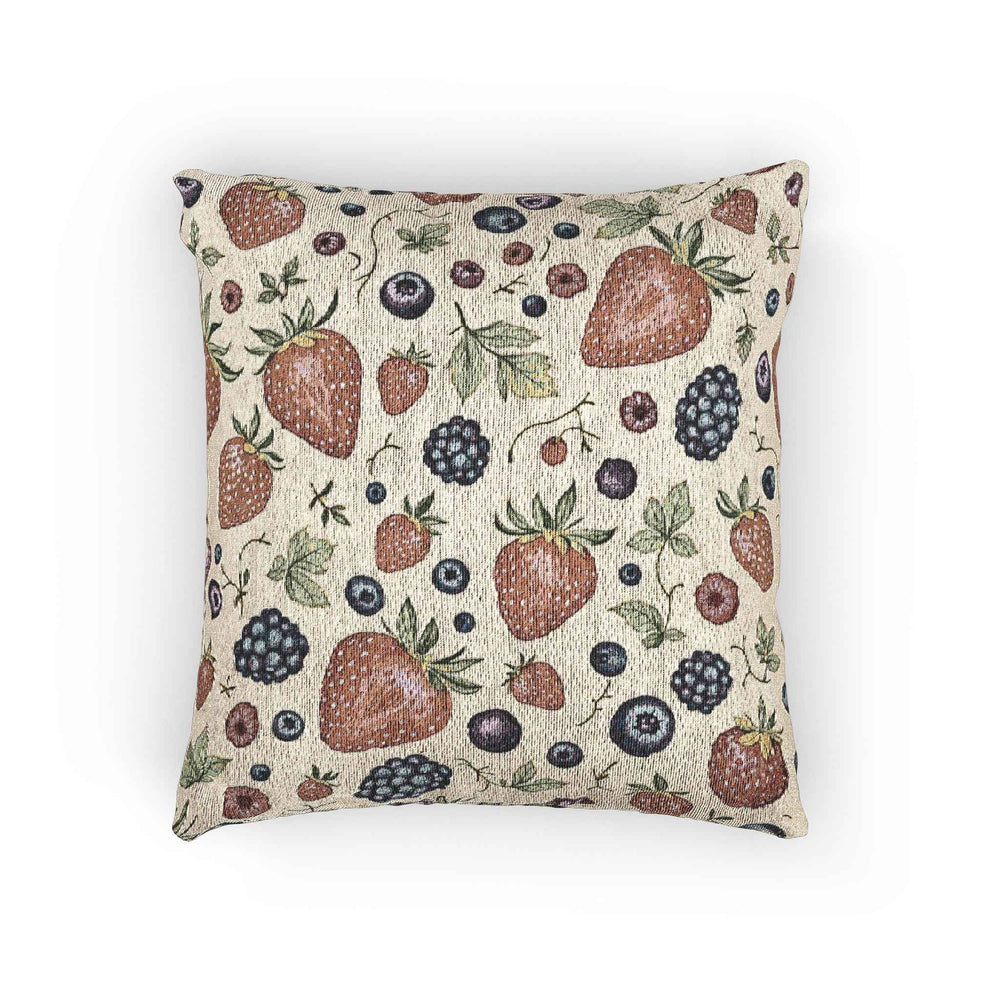 Strawberry Blueberry Pattern Woven Pillow | Fruit Botanical Throw Pillow