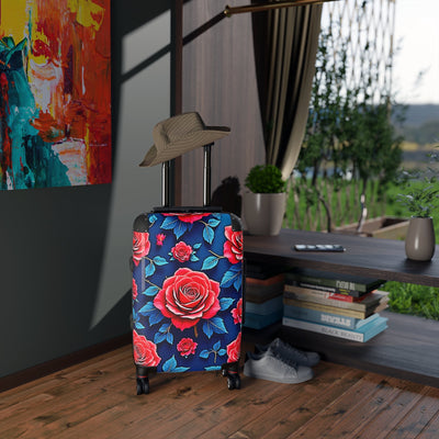 Floral Rose Carry-On Suitcase — Vibrant Red Roses on Navy Travel Luggage