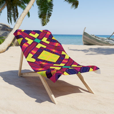 Serviette de plage géométrique vibrante — Motif diamant néon