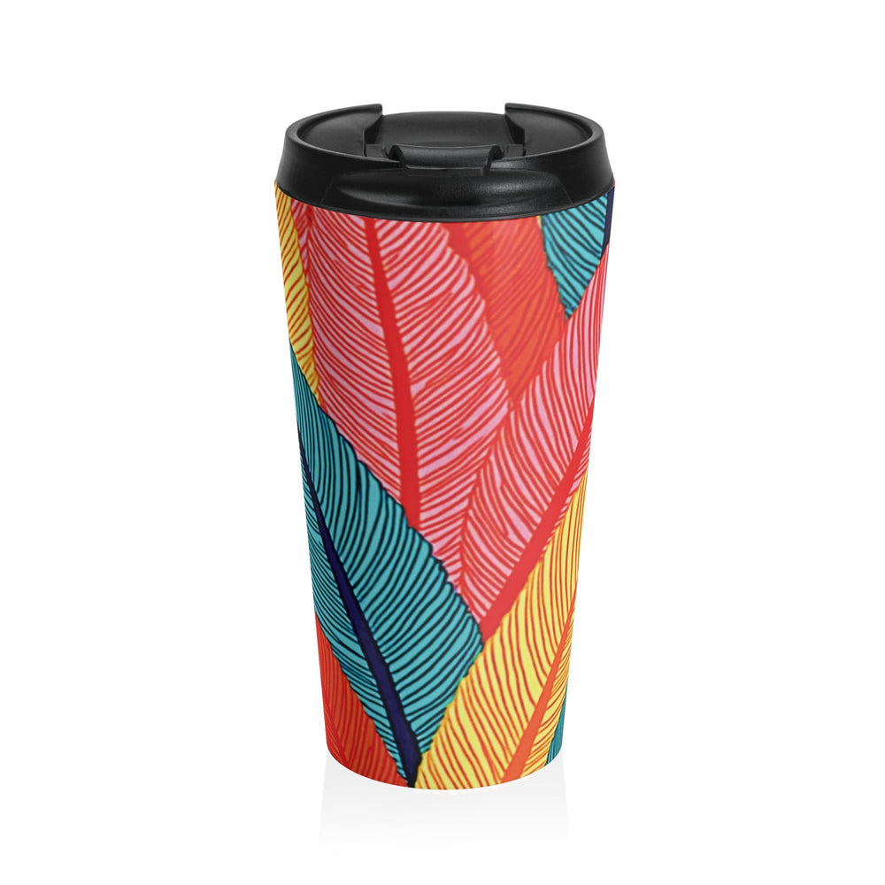 Tasse de voyage isotherme en acier inoxydable Plume tropicale — Motif de feuilles colorées