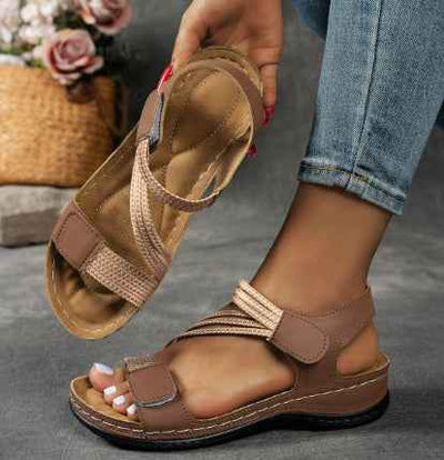 Sandales de plage compensées pour femmes en tissu