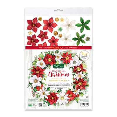 Noël Traditionnel, Fleurs et Feuilles Découpées, 12 feuilles