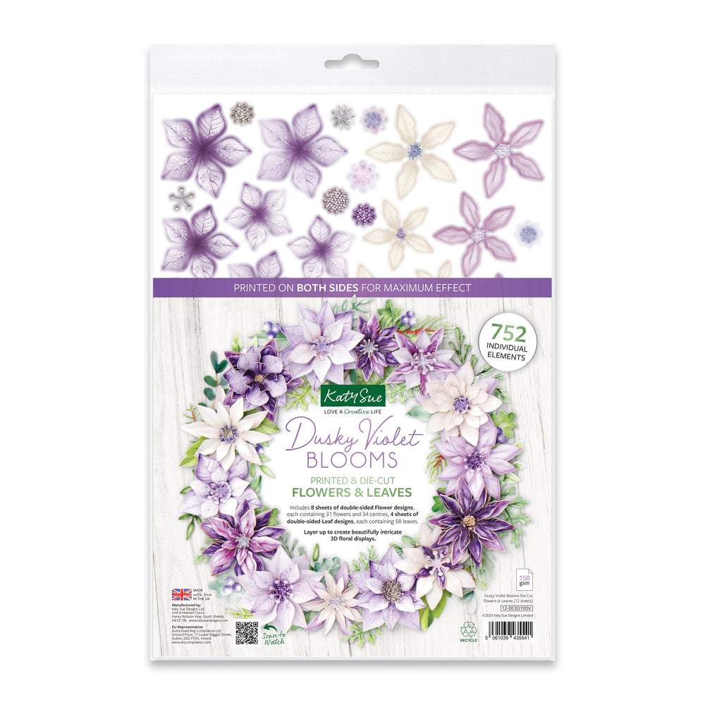 Fleurs violet foncé, Fleurs et feuilles découpées, 12 feuilles