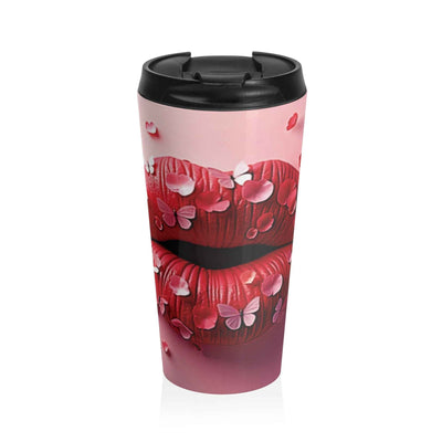 Petal Kiss Tasse de voyage en acier inoxydable | Art labial, motif floral