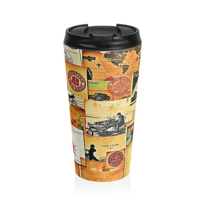 Tasse de voyage vintage en acier inoxydable avec collage
