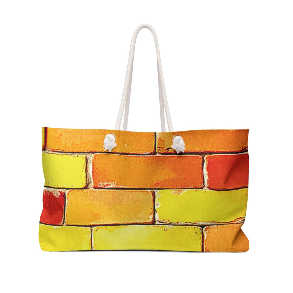 Colorful Brick Pattern Weekender Bag | Yellow Orange Green, Large Tote Bag