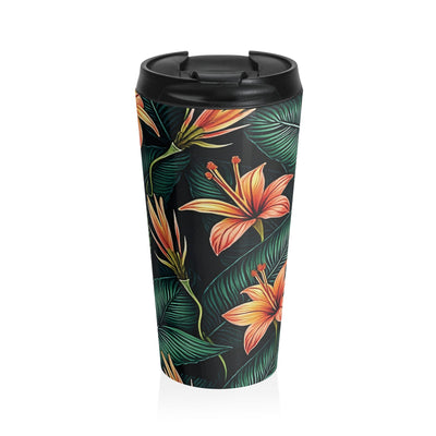 Gobelet de voyage Lys tropical orange | Gobelet isotherme floral en acier inoxydable