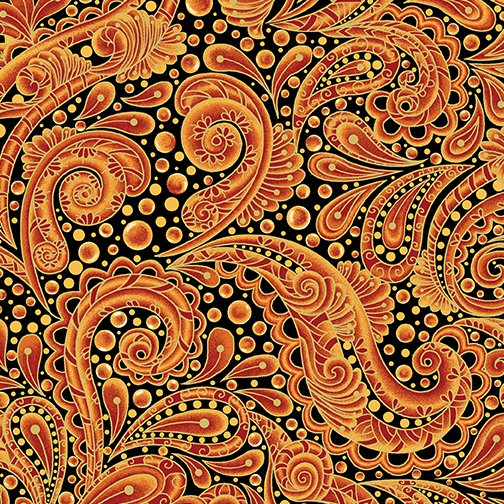 Benartex - Hooked On Fish Bubble Paisley -Orange Metallic — Cottage Quilting Ltd.