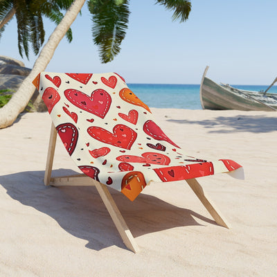 Serviette de plage à motif de cœurs — Mignons cœurs rouges et oranges pour l'été