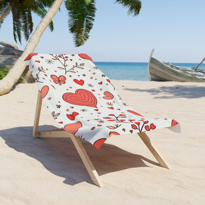 Beach Towel — Red Heart Pattern Valentine Beach Towel