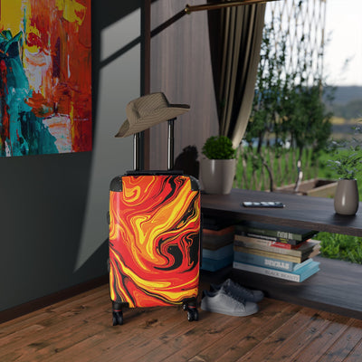 Fiery Marble Carry-On Suitcase — Bold Red & Yellow Swirl Luggage