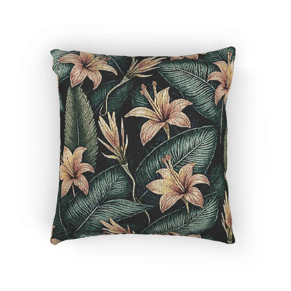 Tropical Lily Pattern Woven Pillow | Botanical Floral Throw Pillow