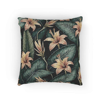 Tropical Lily Pattern Woven Pillow | Botanical Floral Throw Pillow
