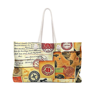 Sac fourre-tout vintage style collage de timbres postaux | Imprimé bagage rétro | Grand fourre-tout