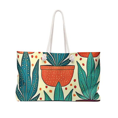 Potted Succulent Pattern Weekender Bag | Tropical Plant Large Tote Bag
