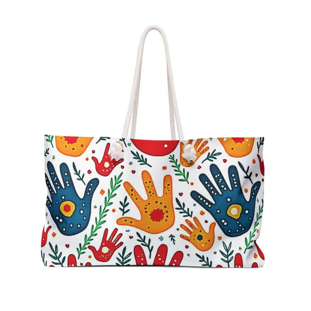 Colorful Handprint Weekender Bag - Boho Palm Print Travel Tote