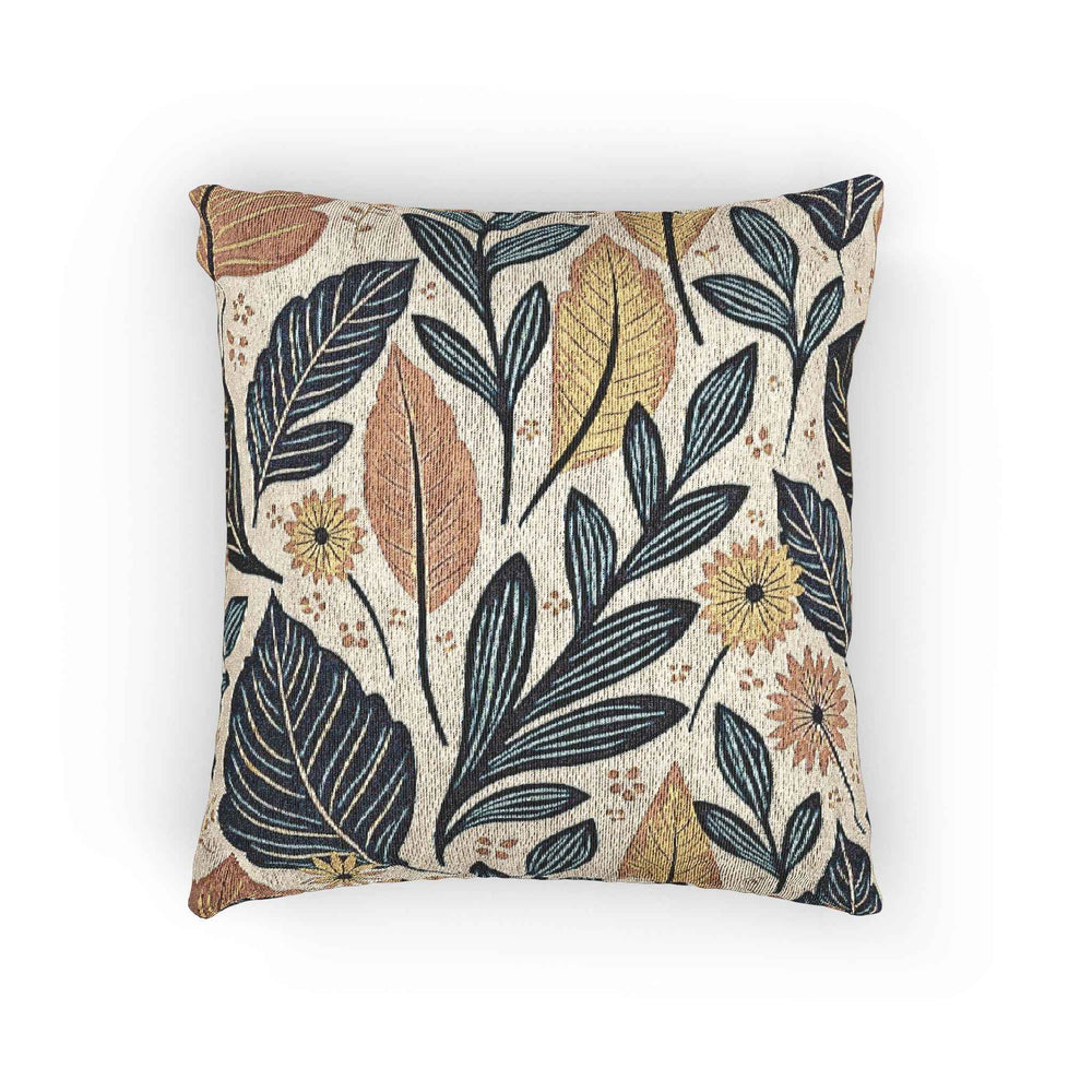 Botanical Leaf Pattern Pillow | Woven Floral Foliage Throw Cushion