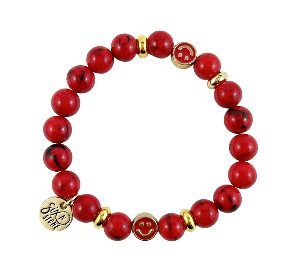 Bracelet Bonheur en Howlite Rouge