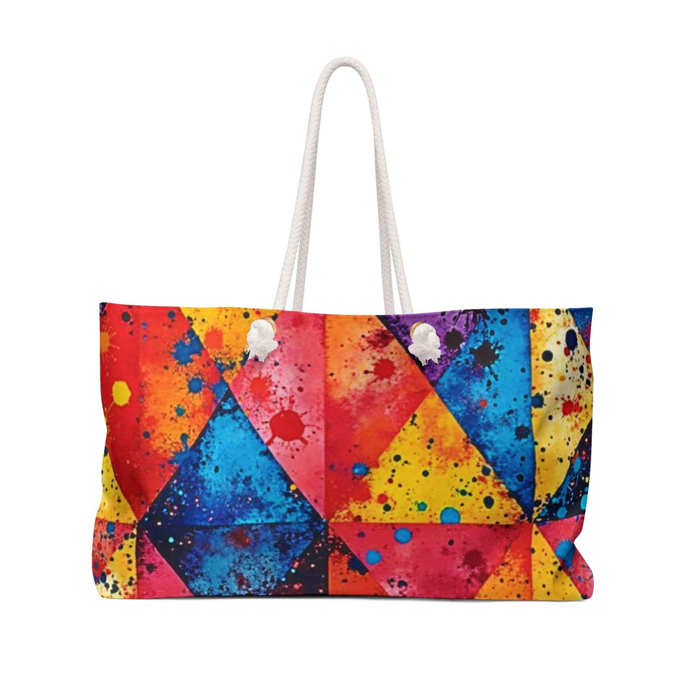 Sac de voyage coloré à motifs géométriques et éclaboussures de peinture | Grand fourre-tout, sac de plage
