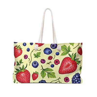 Strawberry Blueberry Print Weekender Bag | Fruit Pattern Tote | Large Tote Bag