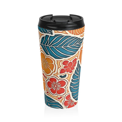 Mug de voyage Feuilles tropicales et florales | Hibiscus coloré en acier inoxydable