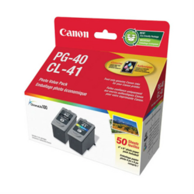 Ensemble de valeur d'encre Canon PG-40/CL-41 avec 50 feuilles de papier photo