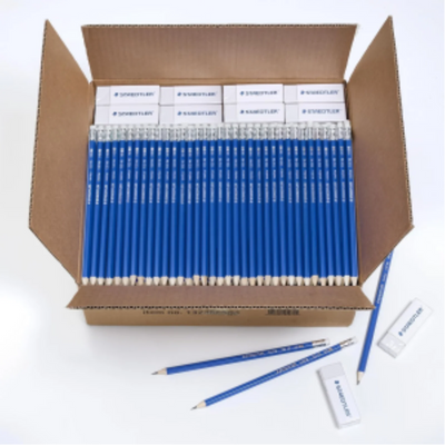 Staedtler Pre-Sharpened Wooden #2 Pencil With Block Erasers, Set Of 500 Pencils, 50 Erasers (13246C500)