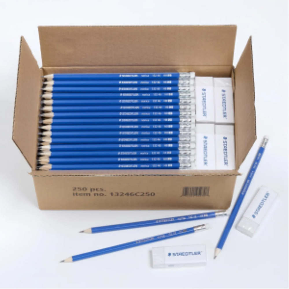 Staedtler Pre-Sharpened Wooden #2 Pencil With Block Erasers - Set Of 250 Pencils, 20 Erasers