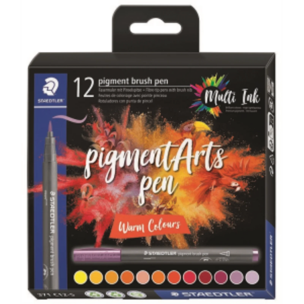 Pigment Brush Pen Warm Col 12Pcs