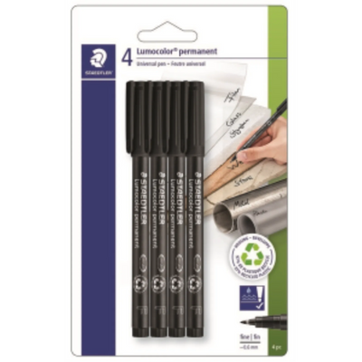 Marker pen Lumoc. F perm.blk 4pc BK