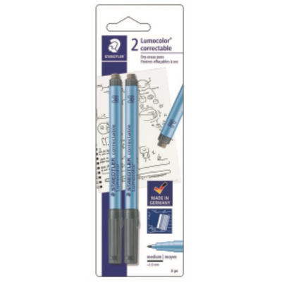 Staedtler Lumocorrectable Marker - Black 2 Pack (305M9BK2A6)