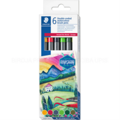 Ensemble de 6 Marqueurs Pinceaux Aquarelle Staedtler Double Pointe, Europe (3001-C6-1)