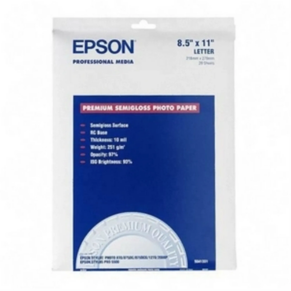 EPSON Premium Photo Paper Semi-gloss, Letter Size, 20 sheets